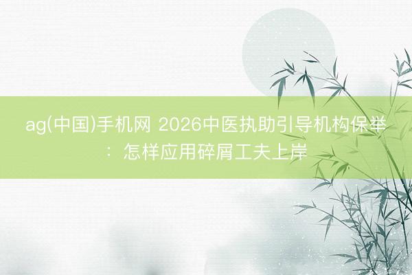 ag(中国)手机网 2026中医执助引导机构保举：怎样应用碎屑工夫上岸