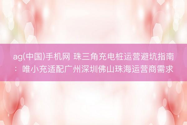 ag(中国)手机网 珠三角充电桩运营避坑指南：唯小充适配广州深圳佛山珠海运营商需求