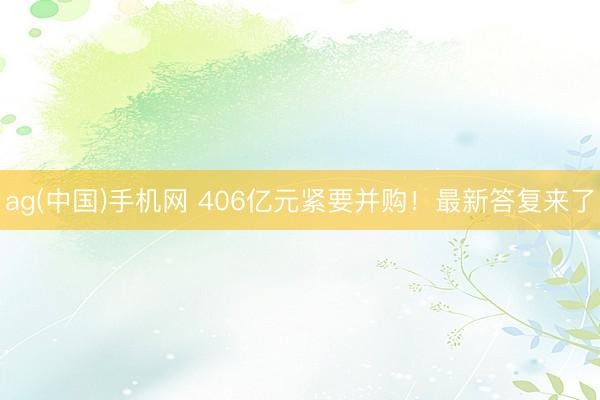 ag(中国)手机网 406亿元紧要并购！最新答复来了