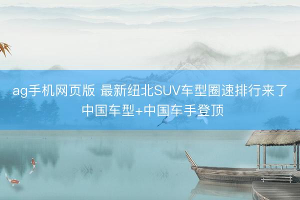 ag手机网页版 最新纽北SUV车型圈速排行来了 中国车型+中国车手登顶
