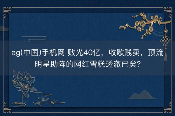ag(中国)手机网 败光40亿，收歇贱卖，顶流明星助阵的网红雪糕透澈已矣？