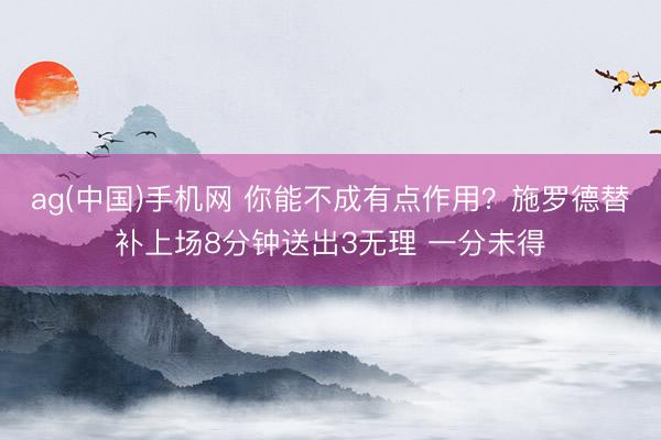 ag(中国)手机网 你能不成有点作用?施罗德替补上场8分钟送出3无理 一分未得