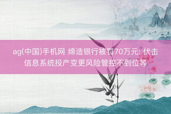 ag(中国)手机网 缔造银行被罚70万元: 伏击信息系统投产变更风险管控不到位等