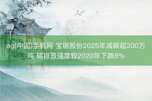 ag(中国)手机网 宝钢股份2025年减碳超200万吨 碳排放强度较2020年下跌8%