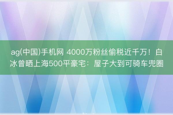 ag(中国)手机网 4000万粉丝偷税近千万！白冰曾晒上海500平豪宅：屋子大到可骑车兜圈