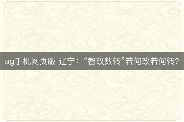 ag手机网页版 辽宁:“智改数转”若何改若何转?